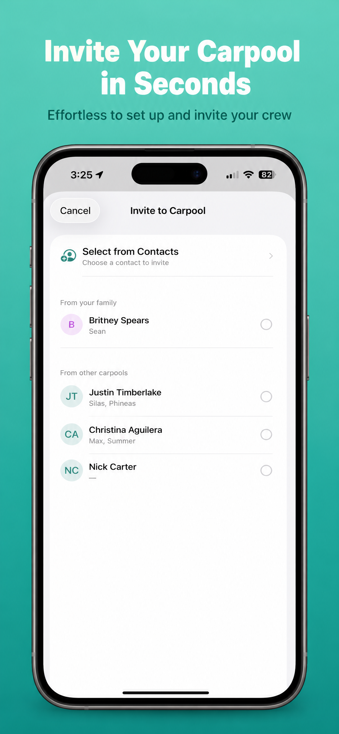 Invite your carpool in seconds
