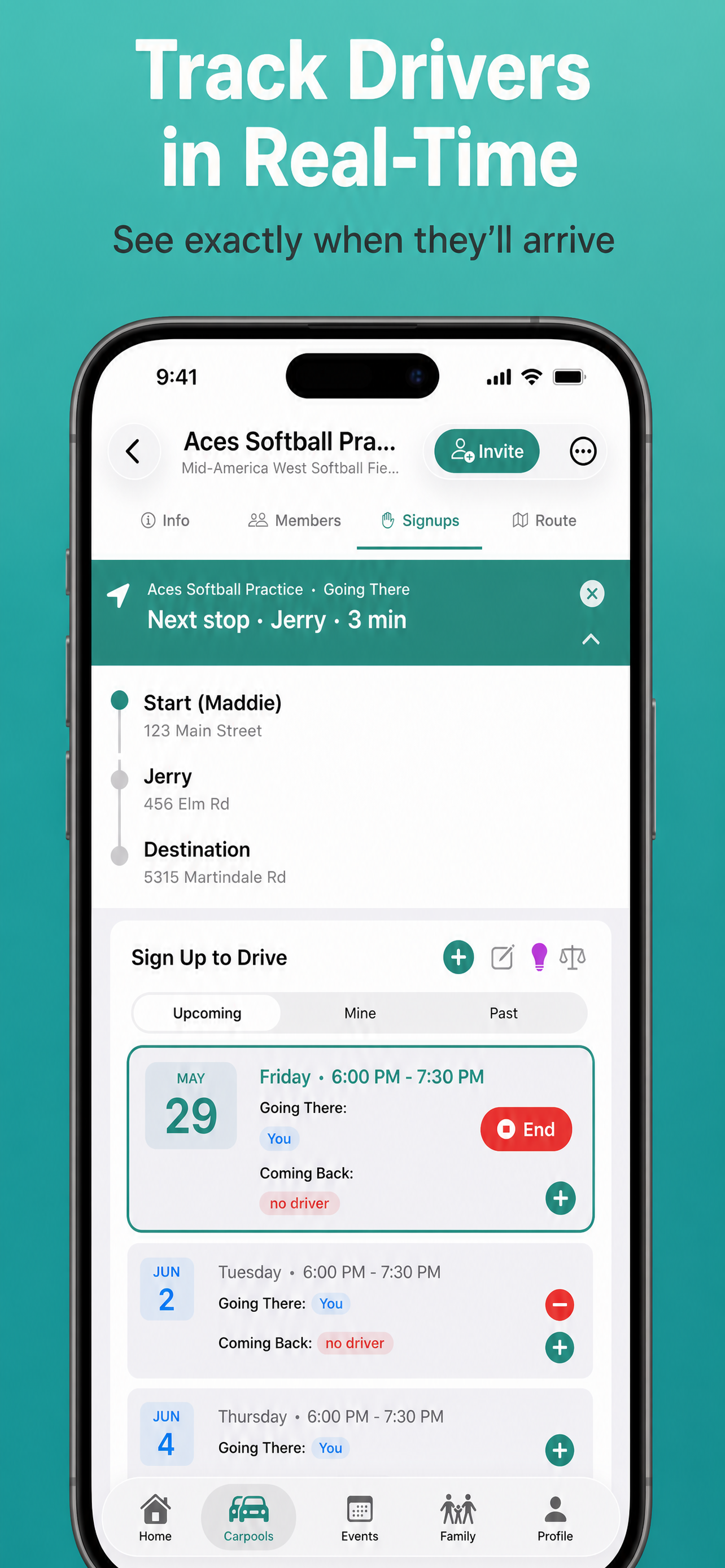 Track drivers in real-time